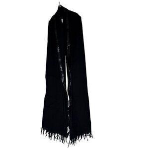 J. Crew Black Wool Fringe Scarf Metallic Trim EUC